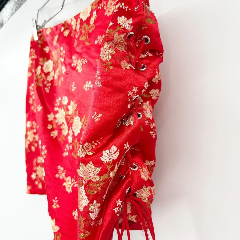 Fashion Nova‎ Floral Jacquard Mini Skirt Ruched Drawstring Side Women's Medium